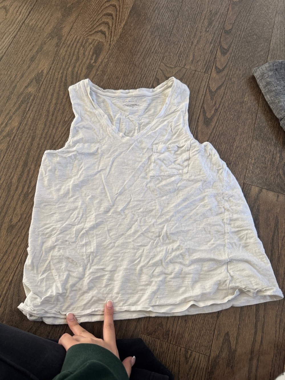Max Studio White V-Neck Tank with Chest Pocket